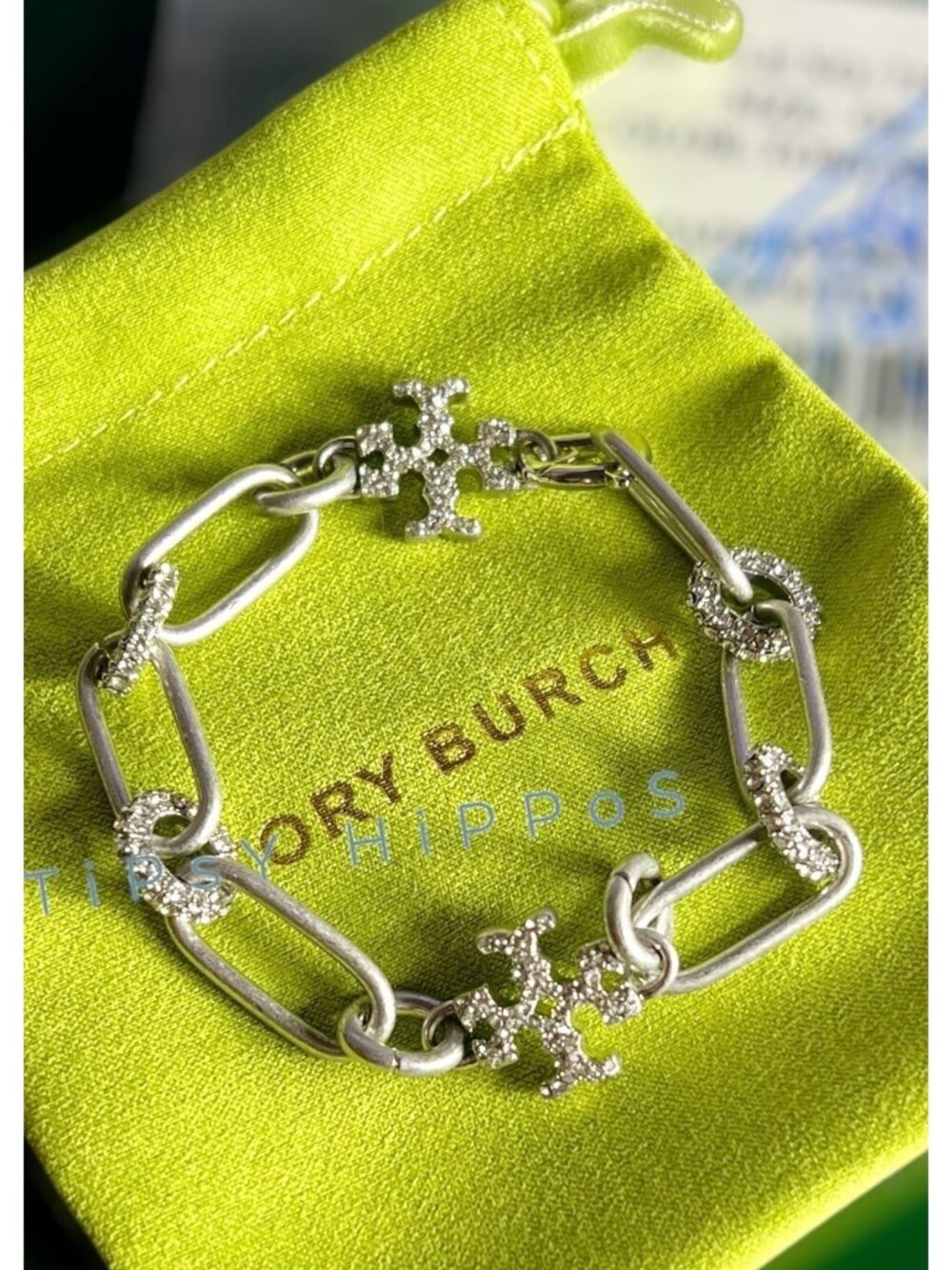 NEW!!  Beautiful Tory Burch Silver and Crystal Pave Roxanne Bracelet